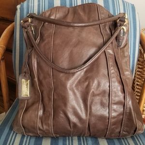 Large Brown Leather Tote by Badgley Mischka